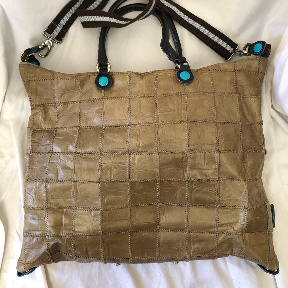 Leather patchwork convertible bag!